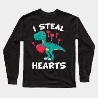 Valentines Day Dinosaur I Steal Hearts T rex Lovers Long Sleeve T-Shirt